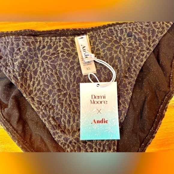 NWT Andie Swim X Demi Moore Sparkly Black Lurex Jacquard Tropaz Bikini Bottom XL - Picture 8 of 12